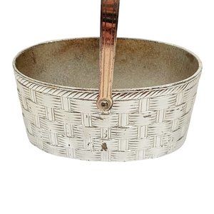 Vintage Trinket Dish Basket Silver Tone Woven Metal w/ Handle Ring Jewelry Japan